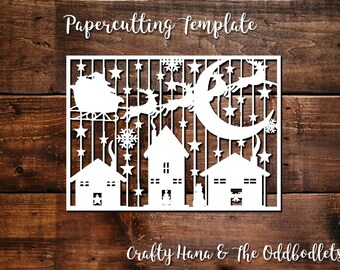 Papercutting Template - Santa's Sleigh Christmas Scene - JPEG/PDF files - Easy to resize - Commercial Rights included - Template 240
