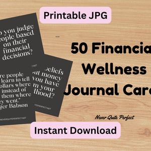 Tarjetas de diario digital / 50 preguntas y citas para reflexionar sobre bienestar financiero / Descarga instantánea