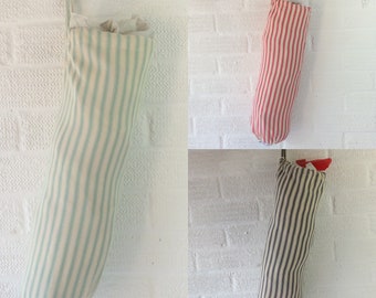 Fabric bag Dispenser | Fabric bag storage | Pink, Grey, Red or Blue ticking | eco friendly