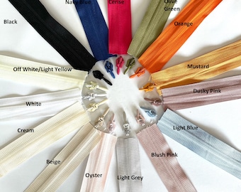 Heavy Duty Size 5 Concealed / invisible continuous zipper tape, Black, Assorted Neutral colours