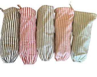 Plastic Bag Dispenser, Canvas Carrier Bag Holder, Hanging Kitchen Storage Organiser, Ticking Fabric
