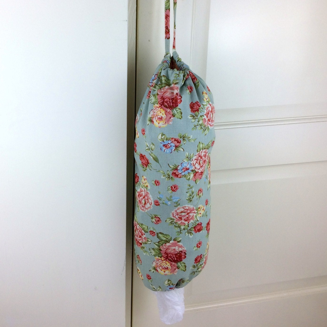 Plastic bag Dispenser Fabric bag storage Blue / Green Floral Etsy