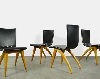 Set of four wingback dining chairs by G.J. van Os for van Os Culemborg, 1950s, Netherlands