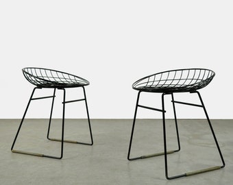 Set of two metal wire stools KM05 designed by Cees Braakman for Pastoe, 1950s