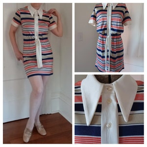 1970s Mini Dress with Dagger Collar and Tie Waist Mindy Malone image 1