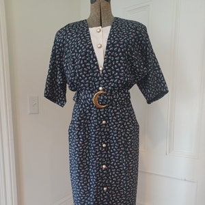 1980s Belted Calico Print Dress with Pockets - &quot;Positive Influence&quot; Sz M