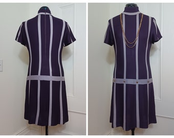 1960s Mod Scooter Dress in Purple and Lavender Stretch Knit - "Evan Wayne Original" (S/M)