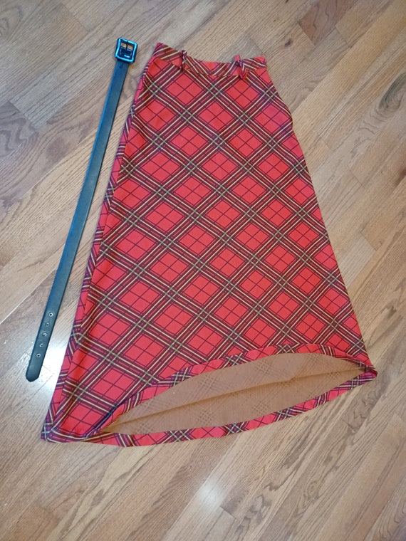 1970s Plaid Maxi Skirt with Patent Leather Belt - Gem