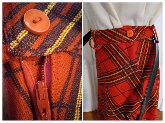1970s Plaid Maxi Skirt with Patent Leather Belt - Gem