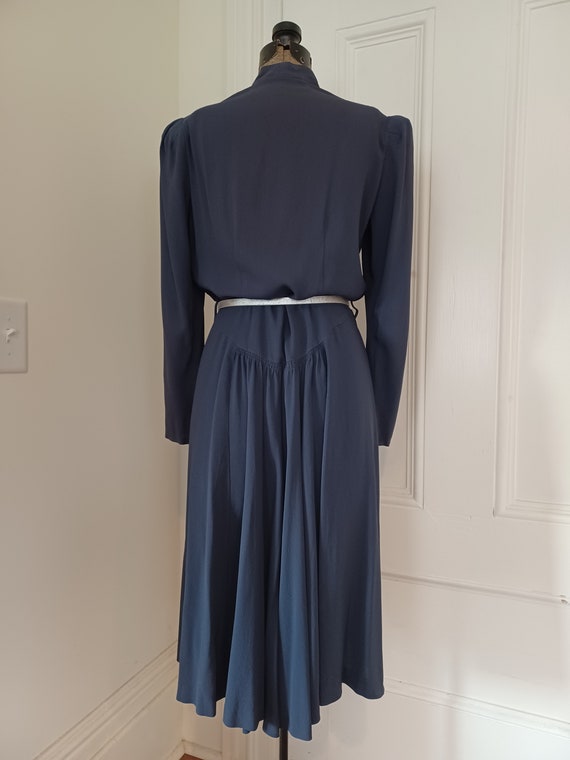 Late 1930s/Early 1940s Blue Crepe Rayon Dress wit… - image 5