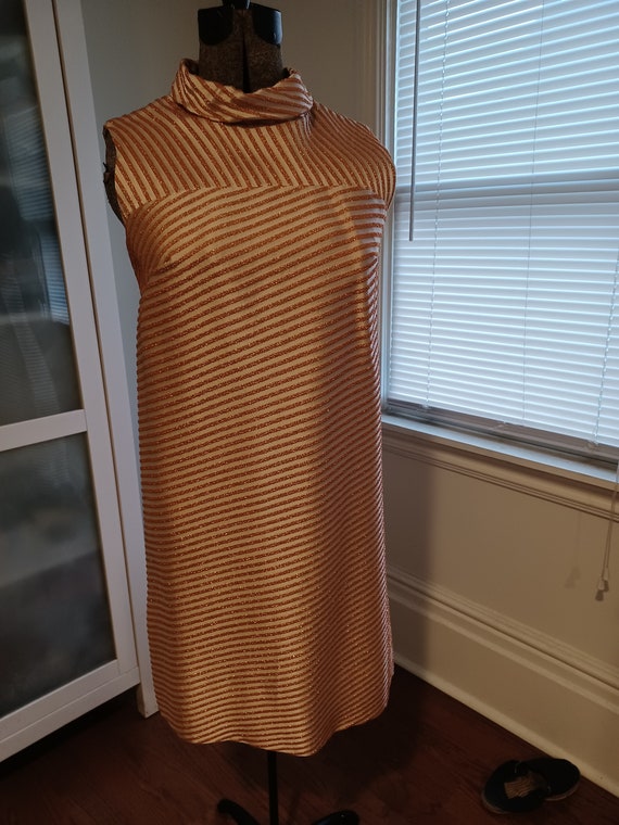 1960s Mod Gold Glitter Stripe Shift Dress - image 3