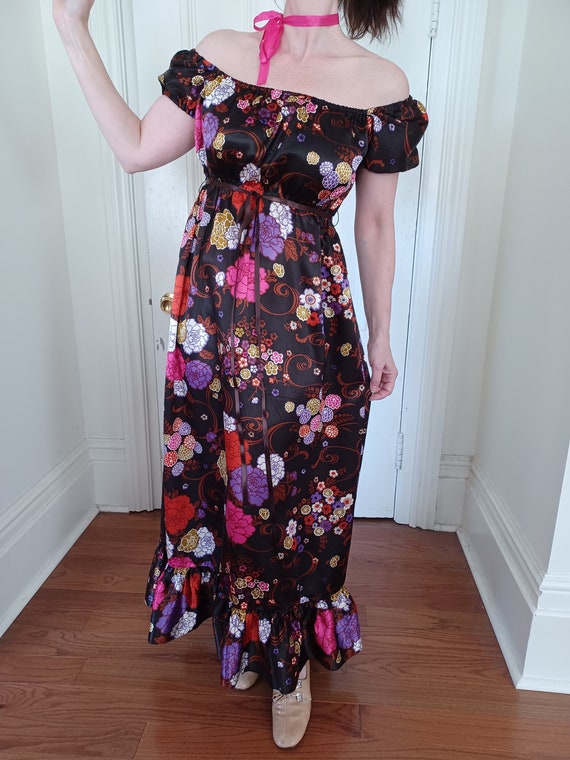 1970s Flower Power Regency Style Maxi Dress Irene Kasmer