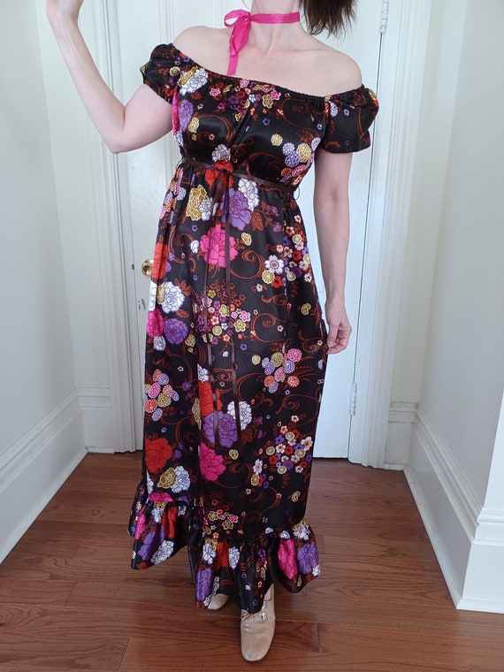 1970s Flower Power Regency Style Maxi Dress "Irene