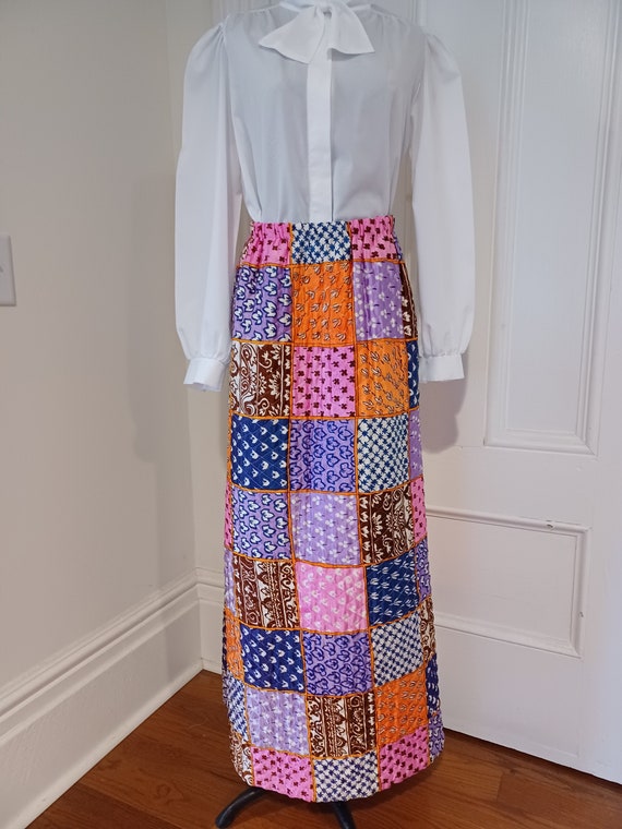 1970s Quilted Patchwork Print Maxi Skirt "Loomtogs