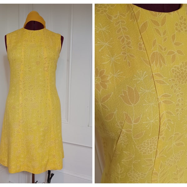 1960s Mod Shift Dress in Floral Print Linen (M/L)