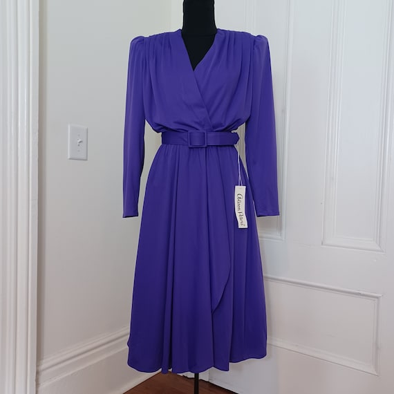 1970s Bright Purple Polyester Disco Dress 