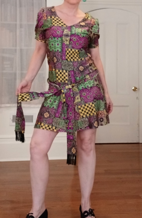 1970s Groovy Psychedelic Mini Dress with Original 