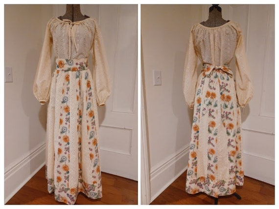 1970s Peasant Blouse and Maxi Skirt Set "Chessa D… - image 1