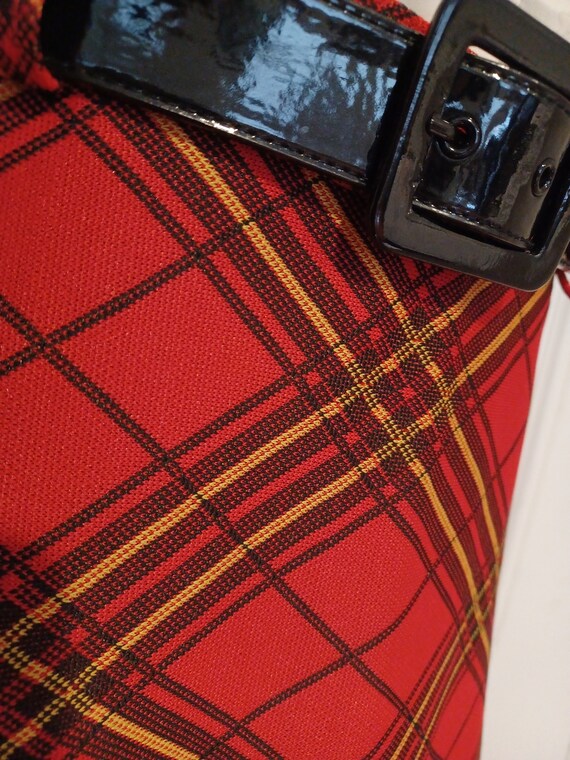 1970s Plaid Maxi Skirt with Patent Leather Belt - Gem