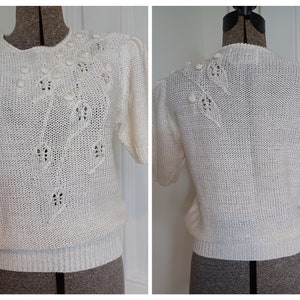 1980&#39;s Puff Sleeve Sweater with Shoulder Pads, Beads - &quot;Christine&quot; (S)