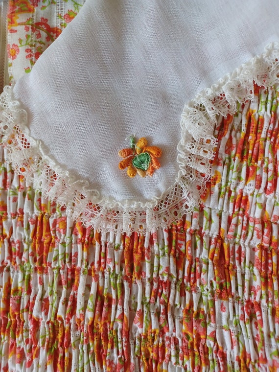 1970s Orange on White Calico Maxi Dress with Puri… - image 3