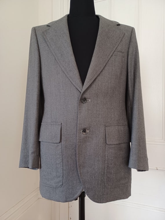 1970s Men's Wool Blazer with Wide Lapels - "Palm B