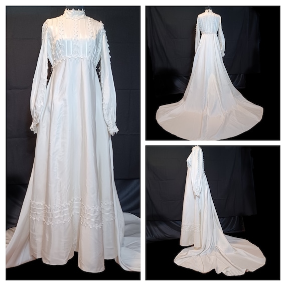 Early 1970s Empire Waist Wedding Gown with Puff S… - image 10