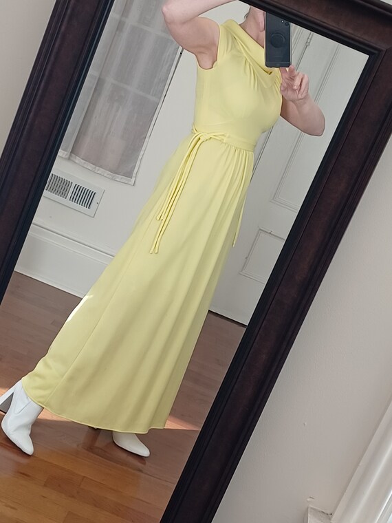 1970s Lemon Yellow Maxi Dress with Double Tie Waist - Gem