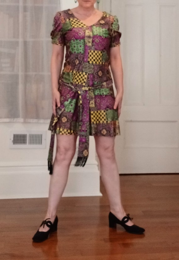 1970s Groovy Psychedelic Mini Dress with Original… - image 2