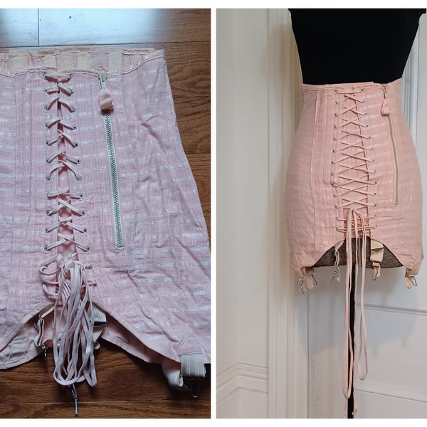 1940s Cloth Open Bottom Lace Up Girdle with Garters