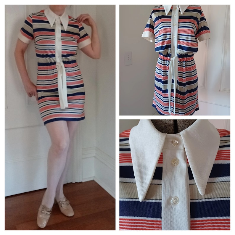 1970s Mini Dress with Dagger Collar and Tie Waist Mindy Malone image 1