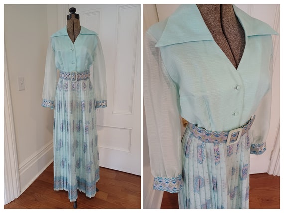 1970s Pleated Maxi Dress - "Alfred Shaheen" - image 1