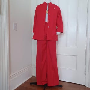 1970s Women&#39;s Bell Bottom Pant Suit with Band Collar Jacket - &quot;Panther&quot; (M)