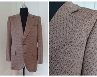 1970s Polyester Sport Coat with Herringbone Pattern Weave - "Michaels/Stern" Sz 40