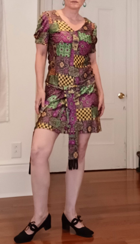 1970s Groovy Psychedelic Mini Dress with Original… - image 3
