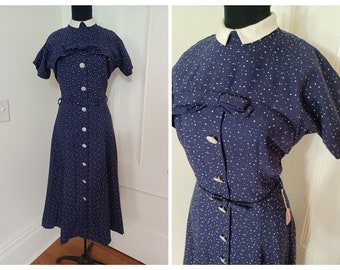 1950s Unworn Star Print Linen Dress with Original Belt "Judy Palmer" (S)