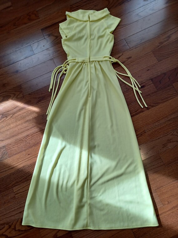 1970s Lemon Yellow Maxi Dress with Double Tie Waist - Gem
