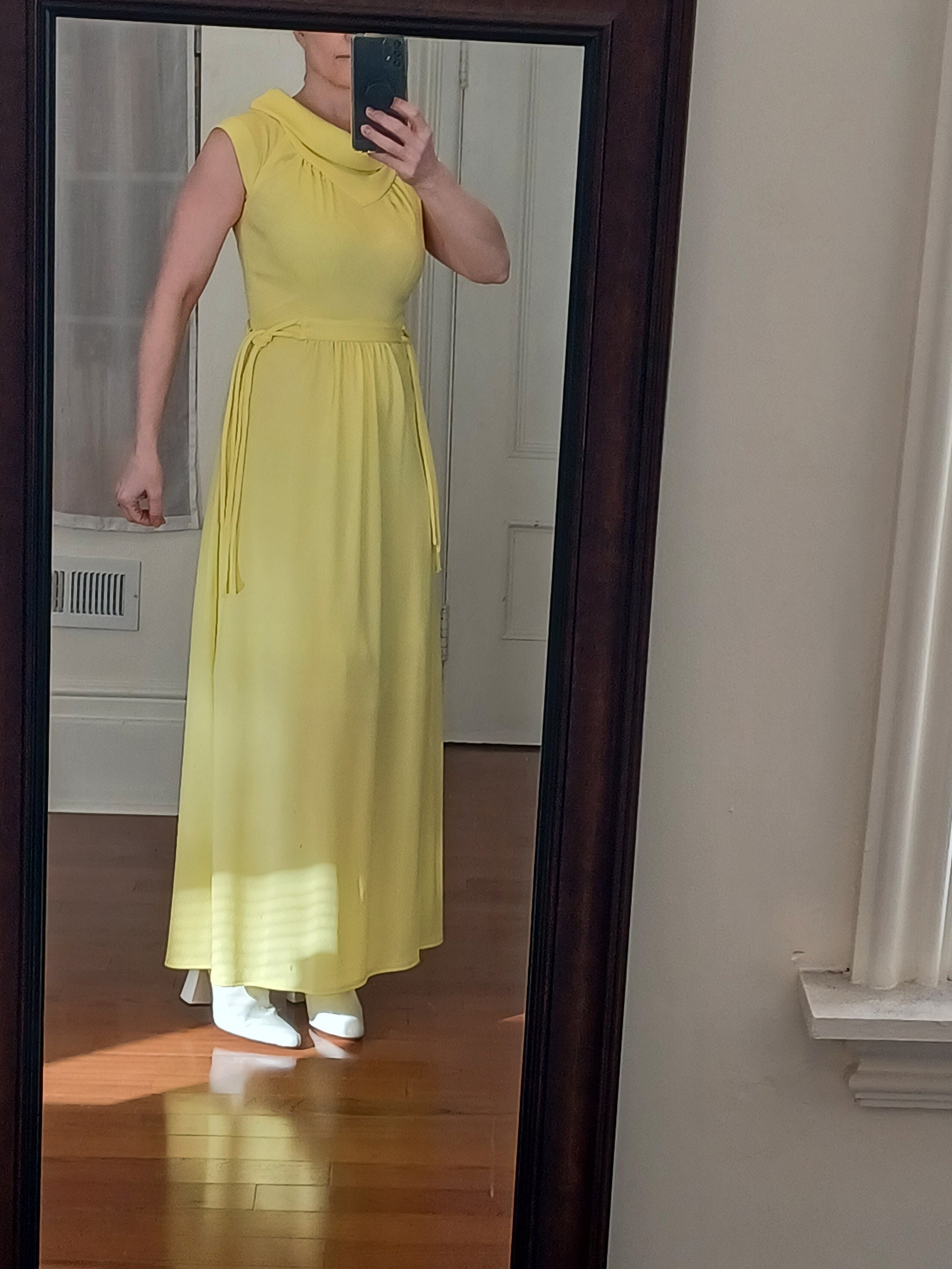 1970s Lemon Yellow Maxi Dress With Double Tie Waist - Etsy