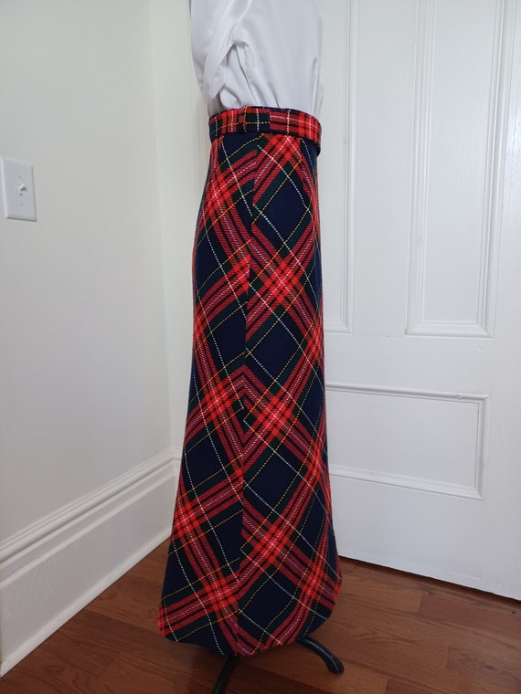 1970s Plaid Maxi Skirt with Tie Belt - Gem
