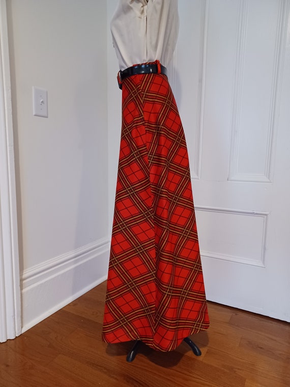 1970s Plaid Maxi Skirt with Patent Leather Belt - Gem