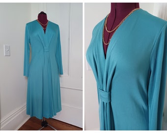 1970s Drape Front Jersey Knit Polyester Dress - "Edith Flagg" (L)