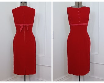 1950s Red Velveteen Wiggle Dress - "Bobbie Brooks" (S)