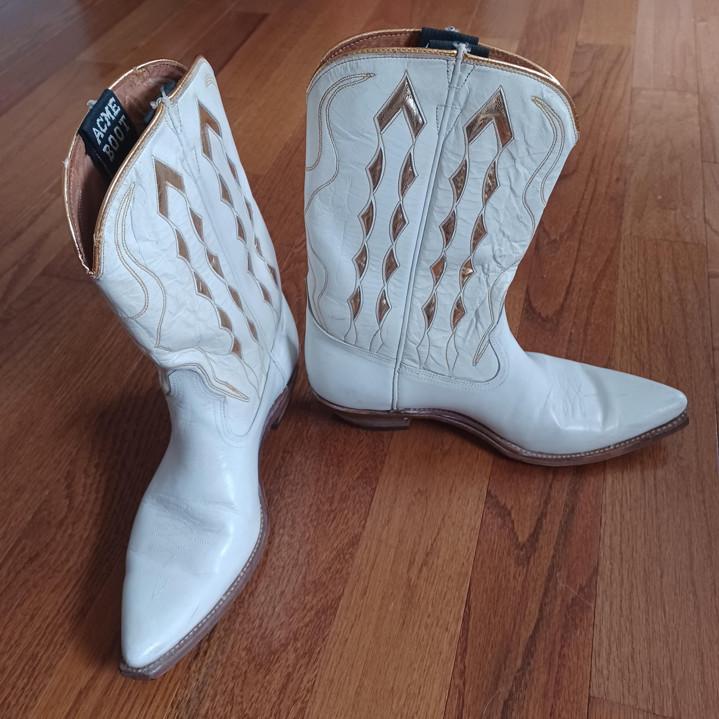 ACME Two-Tone Gray and Cream Leather Western Cowboy Boots Vintage Leather ACME Cowboy Boots- Men main image 3