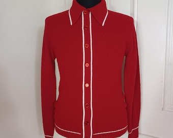 1950年代 メンズ ブライトレッド カジュアル カーディガン