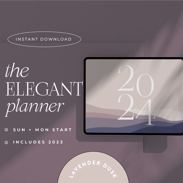 2024 Digital Planner for Goodnotes, The Elegant Planner, Lavender Theme, Dated, Horizontal, Notability on iPad, Monday Sunday Start