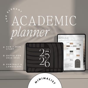 2025 2026 Academic Elegant Planner - Digital, Dated, Goodnotes, Notability for iPad & Tablet, Monday Sunday Start | Minimalist