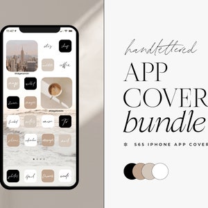 Neutral Handlettered Icon Theme Pack | IOS 14-15 | App Covers Black, White, Cream, Blush