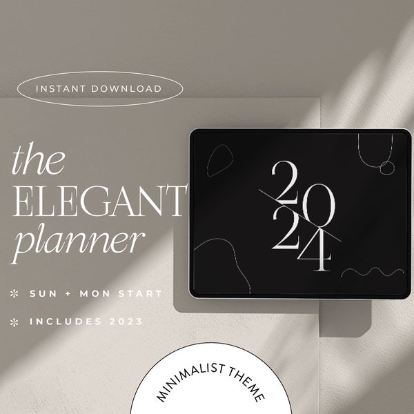 2024 Digital Planner, Minimalist Theme, Dated, Horizontal, Goodnotes, Notability for iPad, Monday Sunday Start, The Elegant Planner