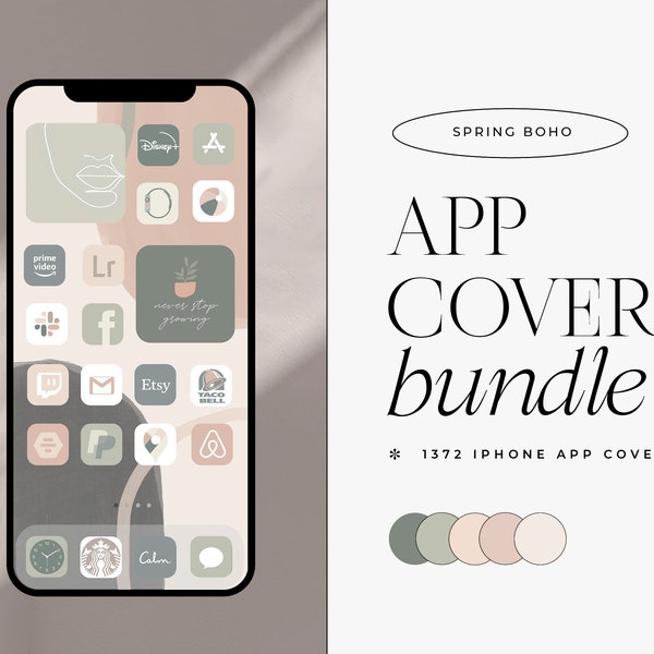 covers app on iphone Spring Boho Icon Theme Pack | IOS iPhone | 1372 App Covers