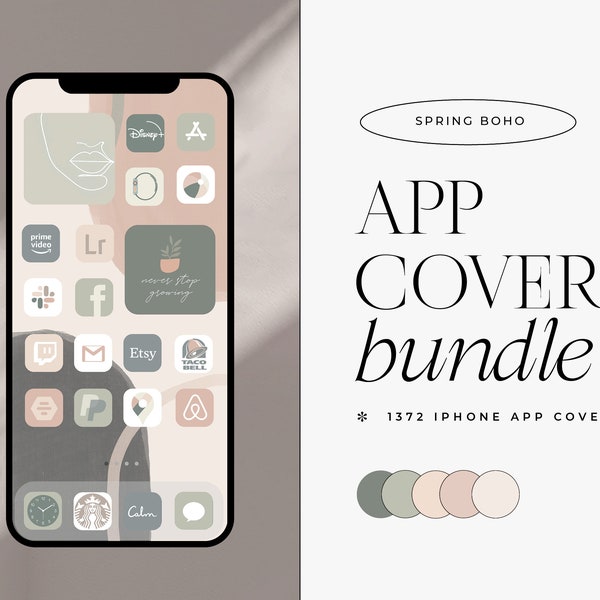 Spring Boho Icon Theme Pack | IOS iPhone | 1372 App Covers